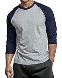 Men's Raglan Baseball Tee Shirt - Casual T-Shirts,01,XL,Navy/LT.Grey