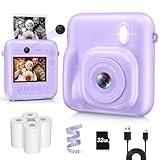 Kids Camera Instant Print, Dual-Lens 48MP Digital Camera for Christmas Birthday Gifts, 1080P Selfie Instant Cameras for Kids with 32GB Card, Instant Print Digital Camera for Girls Boys-Purple