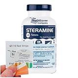 Steramine Sanitizer Tablets, Multi Purpose Sanitizing Tablets for Food Contact Surfaces, Kitchen & Restaurant Cleaning Supplies with 1x Test Kit of 15 QT-10 Test Strips by FryOilSaver Co.(150 Tablets)