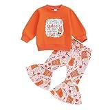 BULINGNA Toddler Baby Girl Halloween Outfit Pumpkin Spice And Everything Nice Sweatshirt Shirt Flare Pants 2Pcs Fall Clothes (Orange, 2-3T)