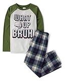 The Children's Place Boys' Long Sleeve Top and Pants 2 Piece Pajama Set, What Up Bruh