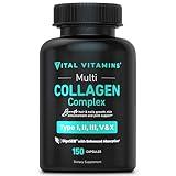 Vital Vitamins Collagen for Women & Men - Type I, II, III, V, X Multi Collagen Pills - Grass Fed, Non-GMO - 150 Capsules