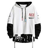 GURUNVANI Men's Fashion Trends hoodies Hip Hop Patchwork Sweater Hoodie Top (White, Large)