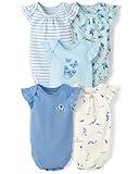The Children's Place,Baby Girls,and Newborn Short Sleeve Bodysuits,Multipacks,Baby Blue Floral 5-Pack,12 Months,18 Months