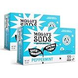 Molly's Suds Fabric Softener Dryer Sheets for Sensitive Skin | Plant-Based Static Reducer, Plastic-Free Packaging | Bundle of 2, Peppermint (240 Sheets Total)