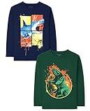 The Children's Place boys The Children's Place Long Sleeve Graphic T- 2-pack T Shirt, Dino/Shark, Medium US