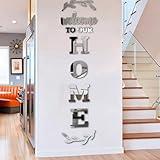 M ACHOOSE Home Letter Wall Decor Welcome Home Signs Home Decor Living Room Decor Mirror Wall Stickers Acrylic Wall Decor for Bedroom (55 ×18 inches Silver)