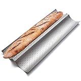 KITESSENSU Nonstick Baguette Pans for French Bread Baking, Perforated 2 Loaves Baguettes Bakery Tray, 15" x 6.3", Silver