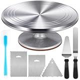 Kootek Aluminium Cake Turntable Set, Baking Tools with Revolving 12" Cake Stand for Decorating, 12.7" Offset Spatula, 3 Stainless Steel Frosting Icing Smoother, Cake Serve Cake Decorating Kit Supplies