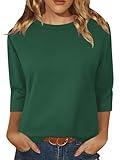 Hyemiss Womens Tops 3/4 Length Sleeve Round Neck Tunic Blouses Fall Fashion Clothes Green
