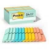 Post-it Notes, 1 3/8 in x 1 7/8 in, 24 Pads, America's #1 Favorite Sticky Notes, Beachside Café Collection, Pastel Colors, Clean Removal, Recyclable (654-14AU)