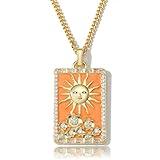 ORIGENCE Tarot Card Necklace Gold Plated Square Pendant Necklace Colorful Enamel Vintage jewelry Good Luck Amulet Tarot Necklace for Women Men Protection Necklace Spiritual Jewelry