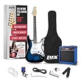 LyxPro 39 inch Electric Guitar Kit Bundle with 20w Amplifier, All Accessories, Digital Clip On Tuner, Six Strings, Two Picks, Tremolo Bar, Shoulder Strap, Case Bag Starter kit Full Size - Blue