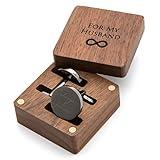 MUUJEE Cufflinks with Engraved Wood Gift Box - For My Husband Cuff Link Set for Men Spouse Fiancé & Groom from the Bride Future Wife Wedding Day Tuxedo Dress Shirt Accessory Reception Memory Keepsake