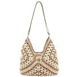 Straw Hobo Beach Bag for Women, Woven Tote Bag Summer Crochet Shoulder Bag Purse with PU Leather Strap,Vintage Foldable Handbag for Everyday Travel Vacation(Khaki)