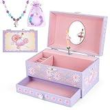hombrima Music Jewellery Box with Drawer Necklace Bracelet, Musical Jewelry Storage Case with Spinning Ballerina Gift Set for Kids Girls Children Daughter (Pink Dancer)