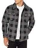 Amazon Essentials Men's Long-Sleeve Polar Fleece Shirt Jacket, Black Charcoal Buffalo Plaid, Large