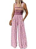 Dokotoo Womens Casual Loose Overalls One Piece Sleeveless Jumpsuits for Women Stretchy Wide Leg Long Pant Rompers Jumpsuit with Pockets Printed 2025 Fashion Small Pink