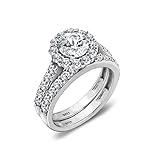 Amazon Essentials Sterling Silver Flower Halo Ring set with Infinite Elements Cubic Zirconia (2.9 cttw), Size 7, (previously Amazon Collection)