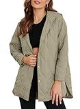 EVALESS Puffer Jacket for Women Lightweight Diamond Quilted Jackets Long Winter Coats Fashion 2025 Hooded Long Sleeve Button Down Clothes Green Jacket for Women Casual with Pockets, Large