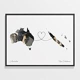 Australia to New Caledonia Print, Dutch Marble Two Countries Map Poster, Travel Art, LDR Map