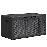 Greesum 100 Gallon Resin Deck Box Lockable Large Outdoor Storage Boxes for Garden Tools, Patio Furniture Cushions, Pool Supplies, Black