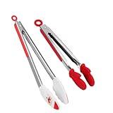 Kitchen Tongs, Premium Stainless Steel, Silicone Pliers with Christmas Design, Heat Resistant 500ºF, 2-Piece Set (9-Inch and 12-Inch)