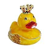 Vie jeune Hand Painted Enamel Hinged Trinket Box, Unique Mini Ring Necklace Jewelry Organizer, Classical Antique Bejeweled Storage, Figurine Collectible Keepsake Home Decor (Yellow Duck)