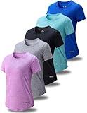 5 Pack: Women's Dry Fit Short Sleeve T Shirts, Athletic Workout Tee Tops for Gym Yoga Running (Set 8, Large)