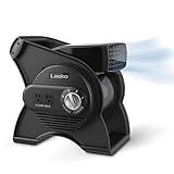 Lasko Portable Utility Fan, 12” 289 CFM Pivoting High Velocity Air Mover Blower Fan, 3 Speeds, 2 Accessory Outlets 120V, Black, U12104