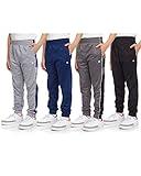 RBX Boys' Jogger Pants - 4 Pack Active Tricot Performance Sweatpants for Boys - Breathable Workout Joggers (Sizes: 4-20), Size 10-12, Grey/Navy/Grey/Jet Black