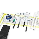 EastPoint Sports 2-in-1 Volleyball and Badminton Set - Adjustable Height Net Set - Includes 4 Rackets, 2 Shuttlecocks, and 1 Volleyball