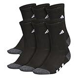 adidas Athletic Cushioned Crew Socks (6 Pairs) for Kids Boys Girls, Durable Breathable, Black/Onix Grey/White, Large