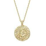 PAVOI 14K Gold Plated Engraved Coin Pendant | Byzantine Coin Necklace | Bohemian Necklace (Moon - Yellow)