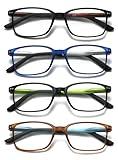 KLYNO-KLYNO 4 Pairs Reading Glasses Men Sporty Style Readers for Men TR90 Blue Light Blocking Readers with Spring Hinge+2.0