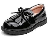 DADAWEN Girl's Loafers Slip On Tassel Oxford Shoes Flats Round Toe School Uniform Dress Shoes (Toddler/Little Kid/Big Kid) Black US Size 9 M Toddler