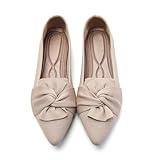HIULYCENCE Flats for Women Pointed Toe Ballet Flats with Bow Comfortable Knit Dressy Flats Nude US8