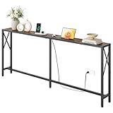 Gewudraw 70 in Skinny Sofa Table Behind Couch，Console Table with Oulets & USB Ports for Hallway, Entryway,Living Room, Bedroom, Rustic Brown