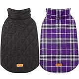 Kuoser Warm Dog Coat, Reversible Dog Jacket Waterproof Dog Winter Coat British Style Plaid Dog Clothes Pet Dog Cold Weather Coats Cozy Snow Jacket Vest for Small Medium Large Dogs Purple L