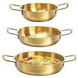 Okllen Set of 3 Korean Ramen Noodle Pot with Handles, Stainless Steel Everyday Pan, Golden Korean Cooking Pot for Soup, Noodle, Pasta, Home and Outdoor, Dishwasher Safe, Size 7", 8.7", 9.5"