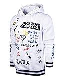 SCREENSHOTBRAND-F11866 Mens Urban Hip Hop Premium Fleece Hoodie - Pullover Long Sleeves Activewear Street Fashion Graffiti Allover -White-Large