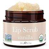 USDA Organic Lip Scrub Vanilla - USA Made All Natural Lip Exfoliator, Stocking Stuffers for Women, Mom & Wife, Sugar Lip Scrubber for Dry Lips, Small Beauty Gifts for Her & Teenage Girls