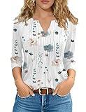 FreshNight Tunic Tops Womens 3/4 Sleeve T Shirts V Neck Tops for Women Pleated Dressy Tunic Top for Women Petite Top for Womens M