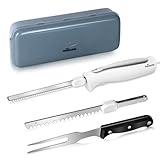HousesAid Electric Knife,Electric Carving Knife Set with Two Serrated Stainless Steel Blades,Carving Fork,with Non Slip Handle,Safety Lock and Storage Case for Meat,Bread Fish,Other and Foods.