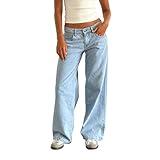 Baggy Wide Leg Jeans for Women Y2K Low Rise Straight Leg Boyfriend Denim Pants Teen Girls Vintage Casual Loose Jeans (Light Blue, XS)