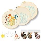 RAINFLOW Embroidery Kits for Adults - 3 Sets Learn to Embroider Kit Adult Beginner,Cross Stitch Kits,Adult Craft Kits,Starter Kits for Hand Craft Lover with Embroidery Hoop, Instructions and Threads