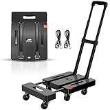 SPACEKEEPER Folding Hand Truck, 500 LB Heavy Duty Luggage Cart, Utility Dolly Platform Cart with 6 Wheels & 2 Elastic Ropes for Luggage, Travel, Moving, Shopping, Office Use, Black