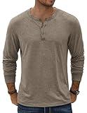 COOFANDY Men's Henley Shirts Long Sleeve Casual Vintage T-Shirt Lightweight Soft Stretch Tees Fall Henley Pullover Tops Khaki