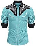 COOFANDY Men's Embroidered Shirt Casual Retro Button Down Wedding Shirt Slim Fit