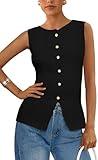 PRETTYGARDEN Women's Sweater Vest Button Down Summer Tank Tops 2025 Sleeveless Knit Vests Fashion Business Casual Outfits (Black,S)